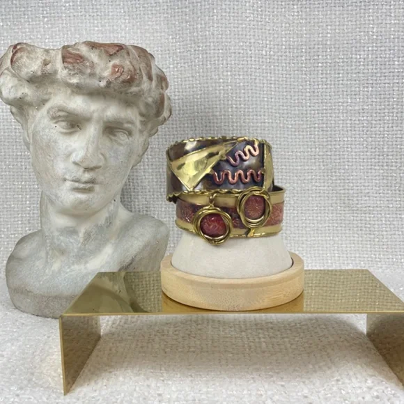 Set of Two Contemporary Artisan Cuff Bracelets Adjustable - Picture 7 of 7